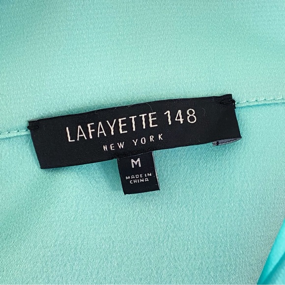 LAFAYETTE 148 light blue satin collared button up long sleeve top blouse - Picture 6 of 8